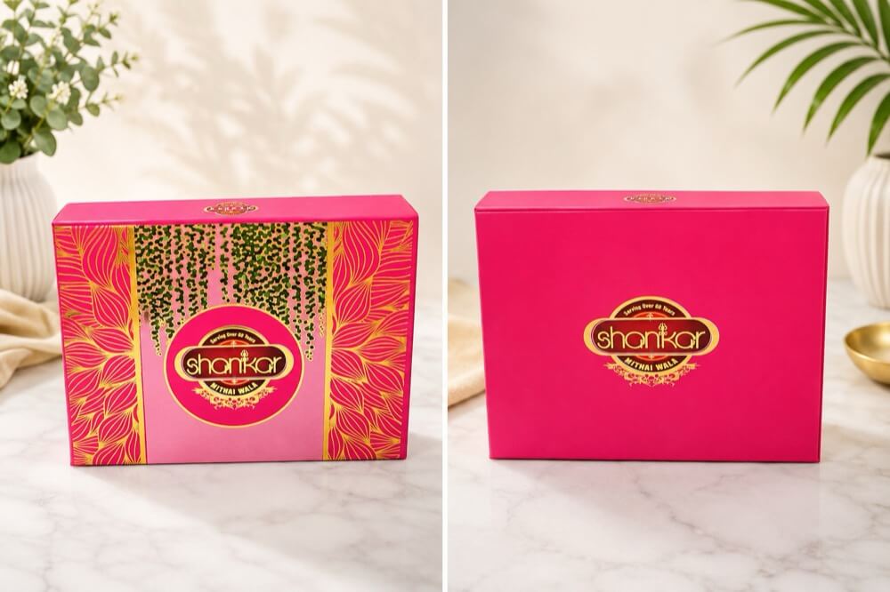 Shankar Mithai Wala branded pink sweet box