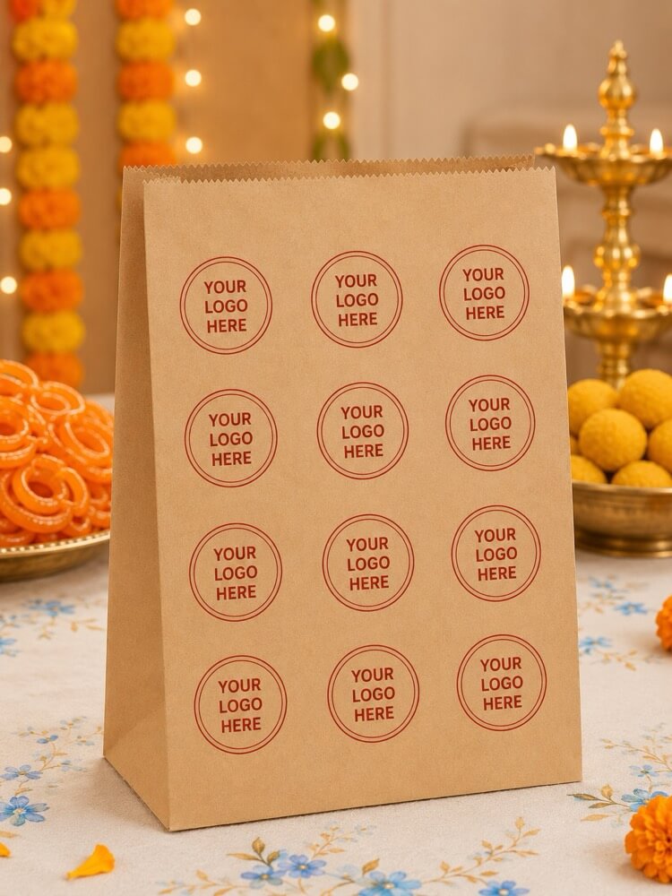 Kraft paper bag with repeat custom logo placement