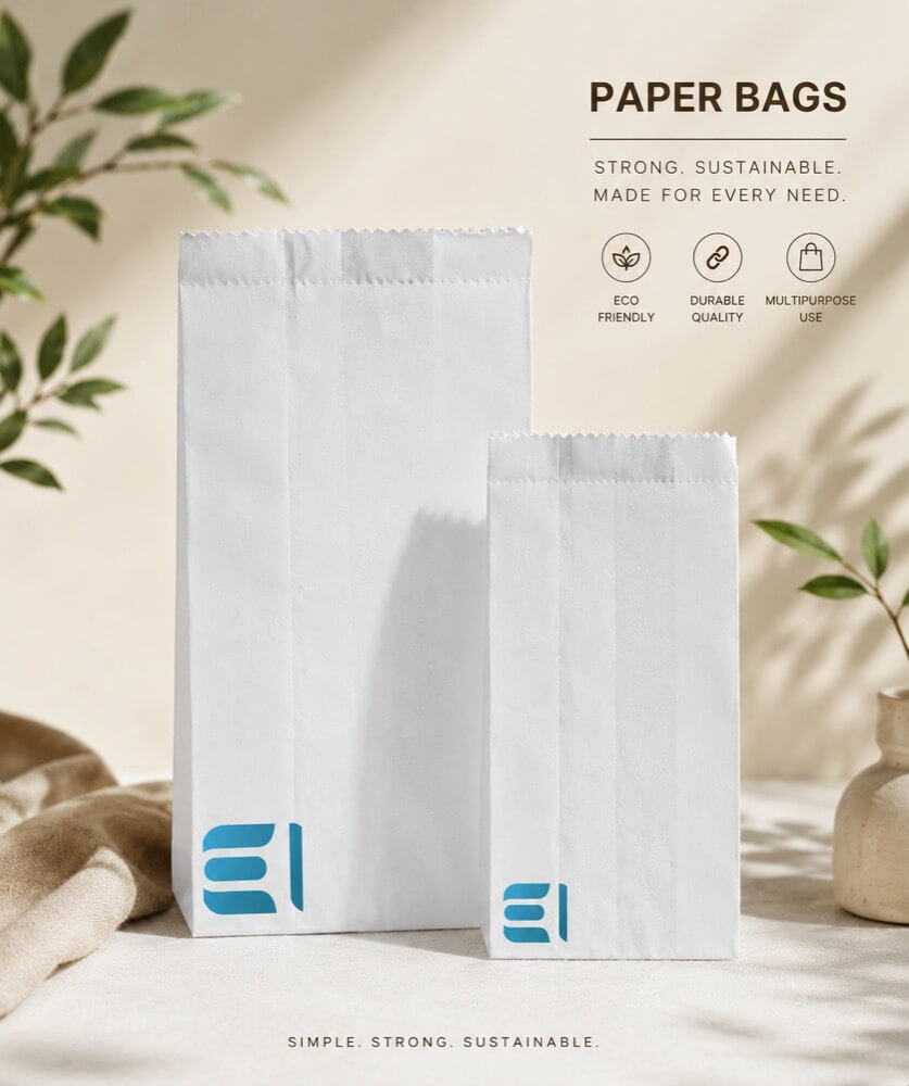 White flat paper bags in tall and small sizes