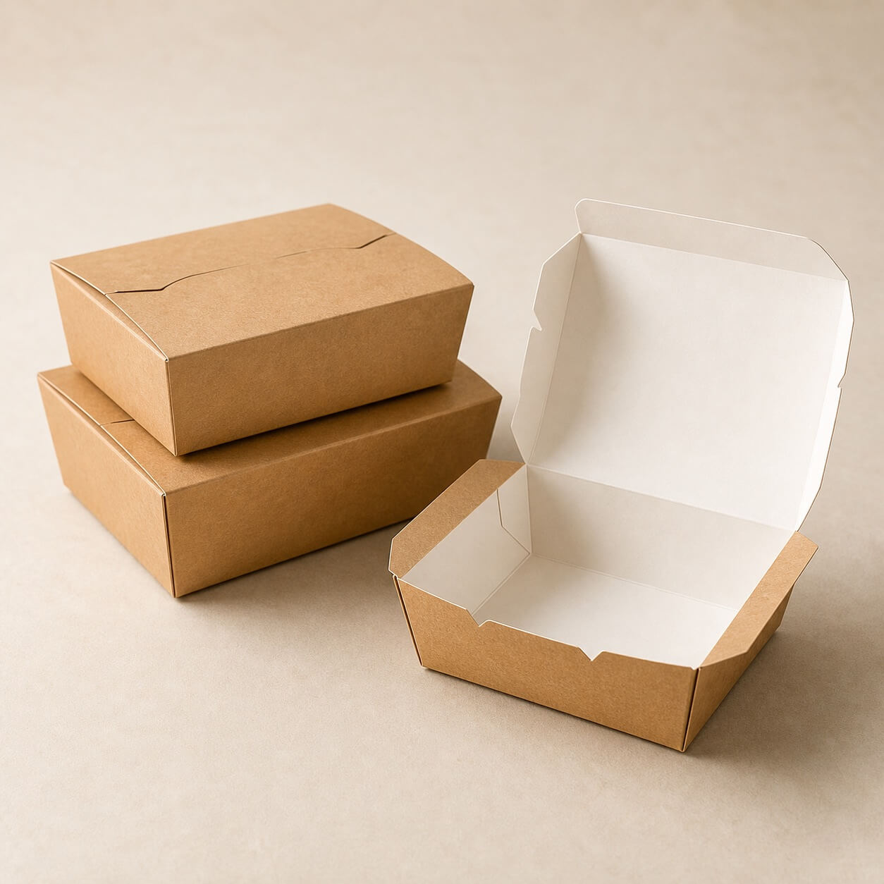 Stacked kraft meal boxes for takeaway food